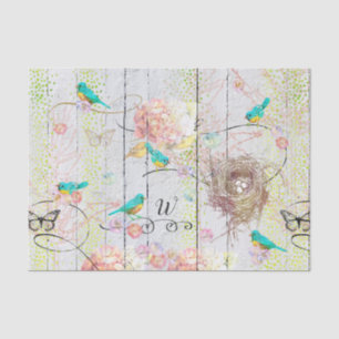 Papel De Seda Anfitriones Nest Pink Hydrangea Floral Monogramado