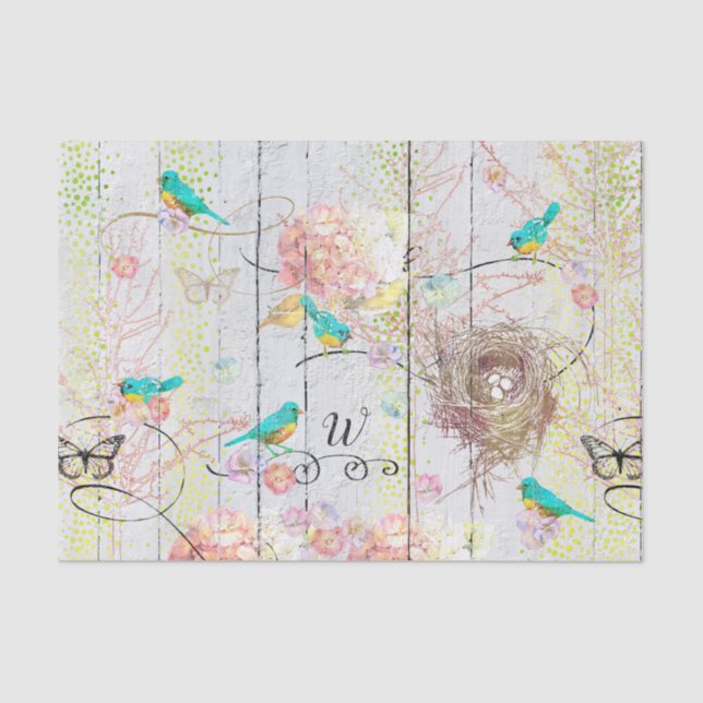 Papel De Seda Anfitriones Nest Pink Hydrangea Floral Monogramado (Anverso)