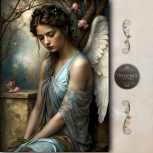 Papel De Seda Ángel Alas Azules Romántico Arte Antiguo Decoupage