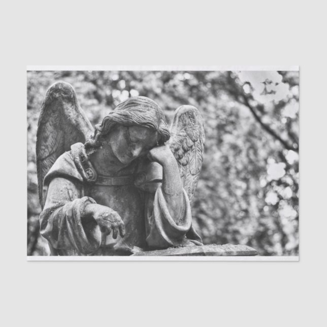 Papel De Seda Ángel cementerio blanco y negro (Anverso)