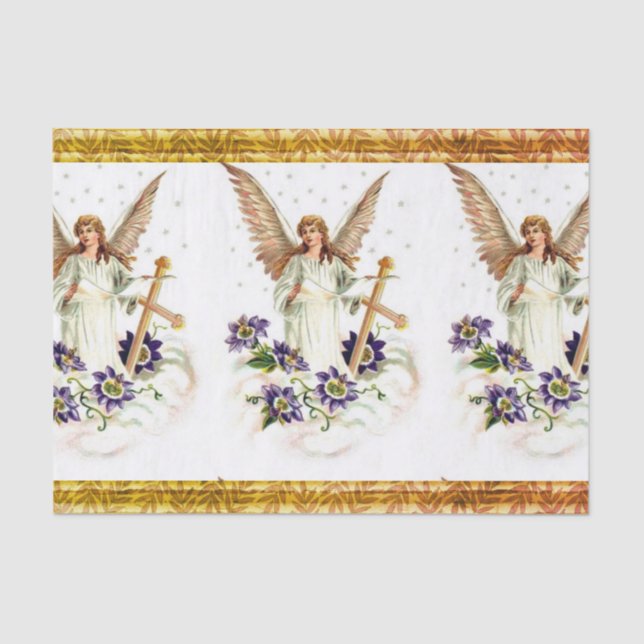 Papel De Seda Ángel Con Flores Cruzadas Y Clematis (Anverso)
