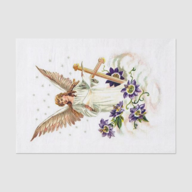 Papel De Seda Ángel Con Flores Cruzadas Y Clematis (Anverso)