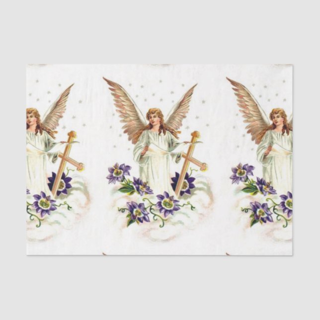 Papel De Seda Ángel Con Flores Cruzadas Y Clematis (Anverso)
