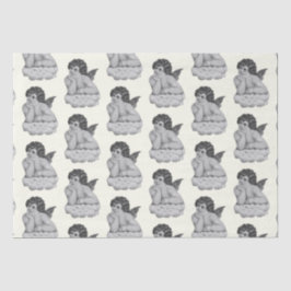 Papel De Seda Ángel de cherub blanco negro lindo