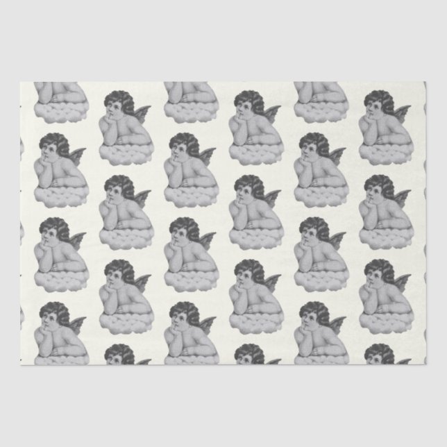Papel De Seda Ángel de cherub blanco negro lindo (Anverso)