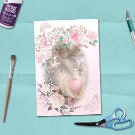 Papel De Seda Angel Doves Butterflies Rosas desenlace bohemio