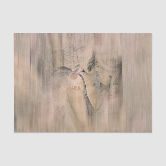 Papel De Seda Ángel Elegante Boho Floral Antiguo Sepia Eéreal (Anverso)