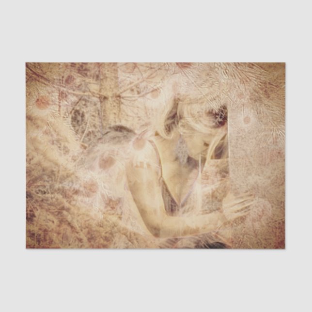 Papel De Seda Ángel Elegante Marrón Brillante Sepia Floral Antig (Anverso)