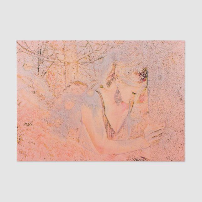 Papel De Seda Ángel Elegante Rosa Oro Peach Floral Antiguo (Anverso)