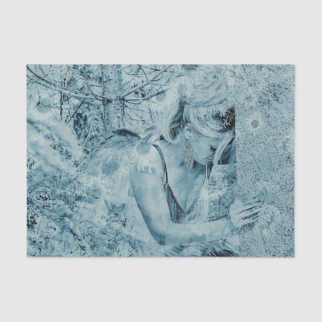 Papel De Seda Ángel Elegante Verde azulado Azul Celestial Floral (Anverso)