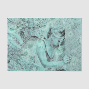 Papel De Seda Ángel Elegante Verde azulado Green Heavenly Floral