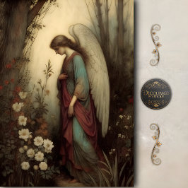 Papel De Seda Ángel Humilde Floral del Bosque Rezo Decoupage
