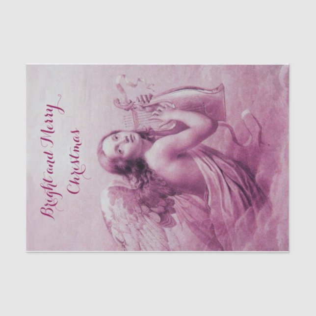 Papel De Seda ANGEL JUGANDO A LYRA SOBRE LAS NUBES Púrpura Rosa (Anverso)