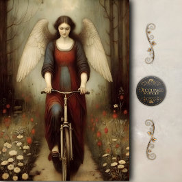 Papel De Seda Ángel Sereno Pradera de Bicicletas Decoupage Vinta