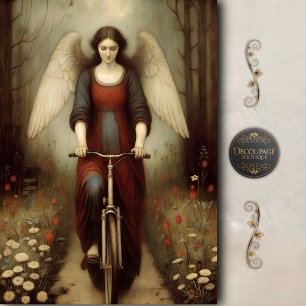 Papel De Seda Ángel Sereno Pradera de Bicicletas Decoupage Vinta