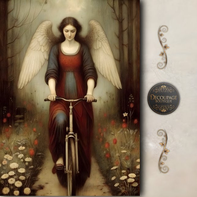 Papel De Seda Ángel Sereno Pradera de Bicicletas Decoupage Vinta (Serene Angel Bicycle Meadow Vintage Decoupage)