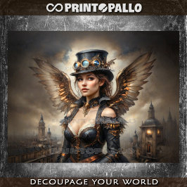 Papel De Seda Ángel steampunk con sombrero de copa sobre Londres