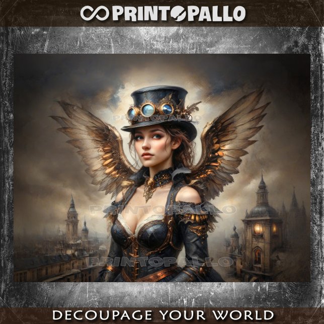 Papel De Seda Ángel steampunk con sombrero de copa sobre Londres (Subido por el creador)