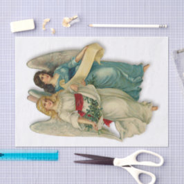 Papel De Seda Ángeles de Navidad Antiguo Parchment de Niñas Vict