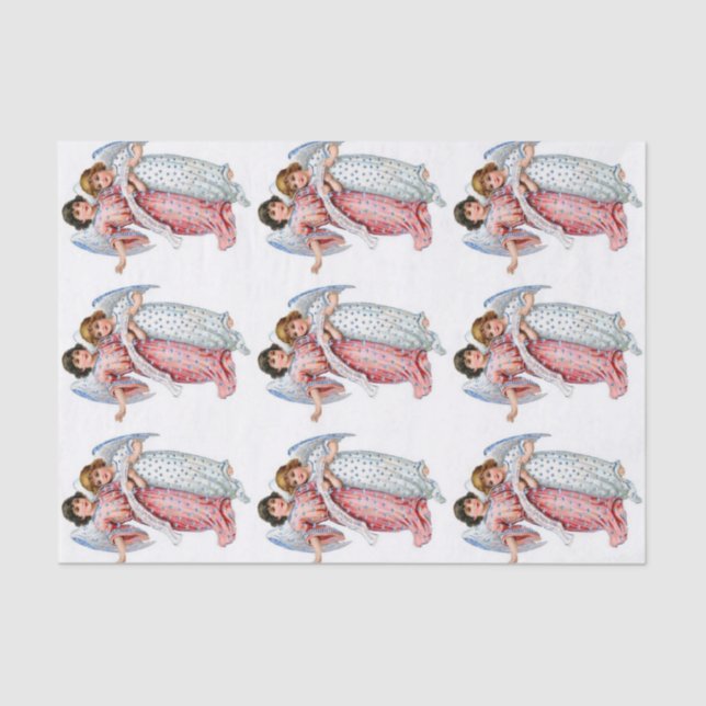 Papel De Seda Ángeles del navidad en rosa y azul (Anverso)