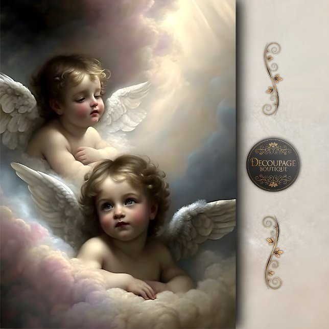 Papel De Seda Ángeles Querubines Gemelos Decoupage de Nubes Past (Twin Cherub Angels Pastel Clouds Decoupage Tissue Paper)