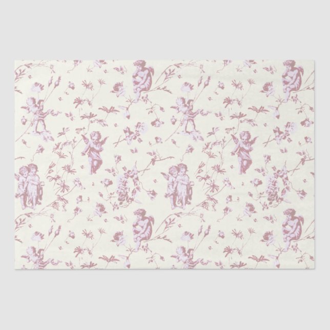Papel De Seda Ángeles querubines vintage lindos Cupido Floral ro (Anverso)