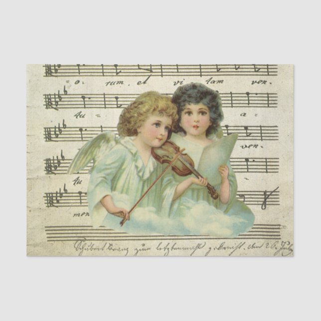 Papel De Seda Ángeles victorianos violín y partitura (Anverso)