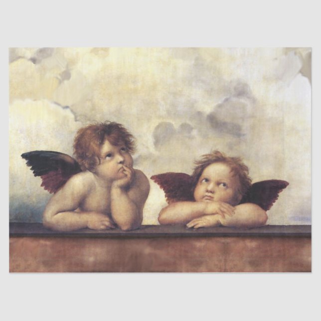 Papel De Seda ANGELS / Cherubs alados, nubes Raffaello Sanzio (Anverso)