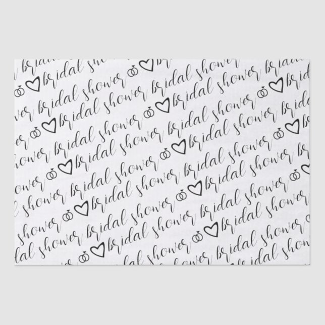 Papel De Seda Anillos de Corazones Románticos Patrón Negro Boda (Anverso)