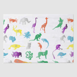 Papel De Seda Animal con letras. Alfabeto infantil, lindo