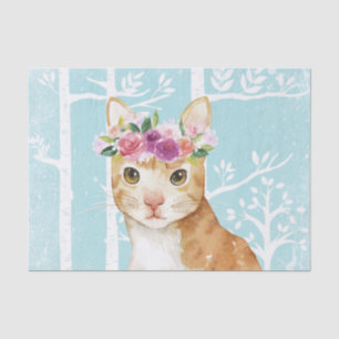 Papel De Seda Animal feliz con flores en azul de gatos gatos-bos