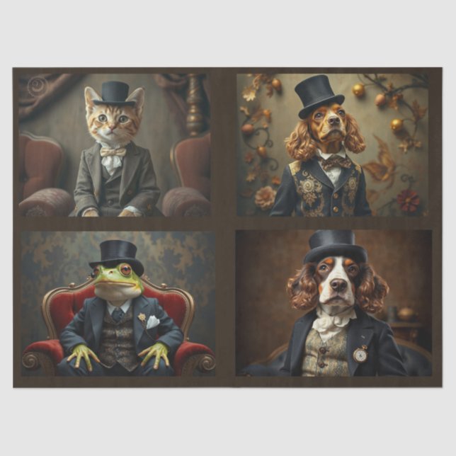 Papel De Seda Animales antropomórficos, gatos, perros, ranas (Anverso)