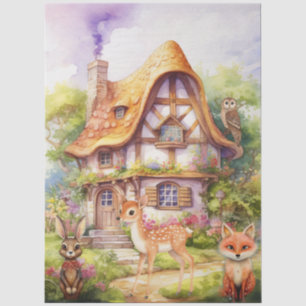 Papel De Seda Animales caprichosos del bosque & Cabaña