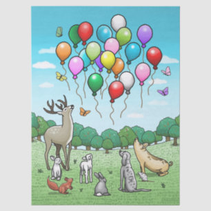Papel De Seda Animales con globos de cumpleaños coloridos