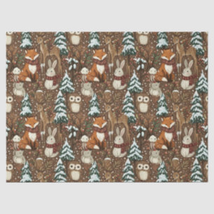 Papel De Seda Animales de bosque invernal patrón de Navidad