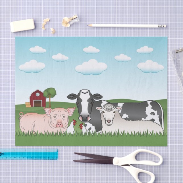 Papel De Seda Animales De Explotación Personalizado Con Granos Y (Artesanía)