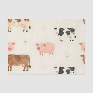 Papel De Seda Animales de granja acuarela patrón lindo