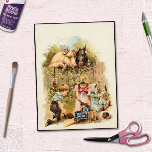Papel De Seda Animales de granja y anuncio vintage para niños