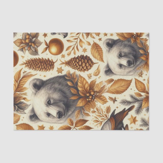 Papel De Seda Animales de invierno vintage (Anverso)