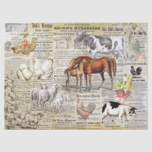 Papel De Seda Animales de la granja de la antigua cosecha Epheme