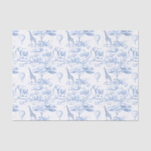 Papel De Seda Animales de Safari Azul Toile de Jouy Polvoriento