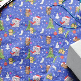 Papel De Seda Animales de zoológico de Navidad en azul cielo