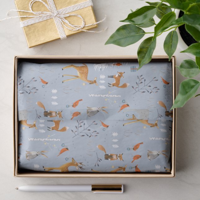 Papel De Seda Animales del Bosque Escandinavo Navidad (Regalo )