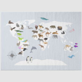 Papel De Seda Animales del Mapa Mundial de Niños