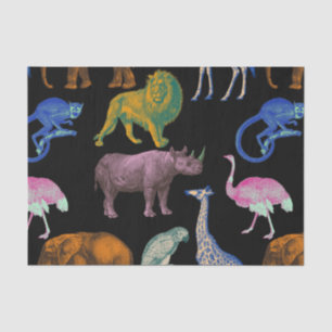 Papel De Seda Animales del Zoológico Colores Vibrantes Arte Pop 