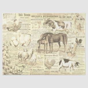 Papel De Seda Animales domésticos de cosecha rústica Ephemera Be