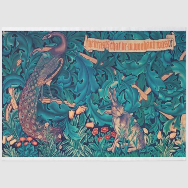 Papel De Seda Animales en el bosque, William Morris (Anverso)