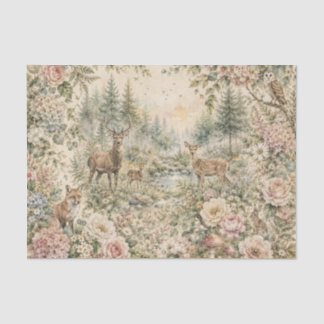 Papel De Seda Animales Florales del Bosque Cottagecore Botánico