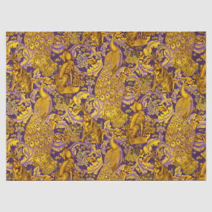 PAPEL DE SEDA ANIMALES FORESTALES, FOX, PEACOCK, HARE ORO PURPLE