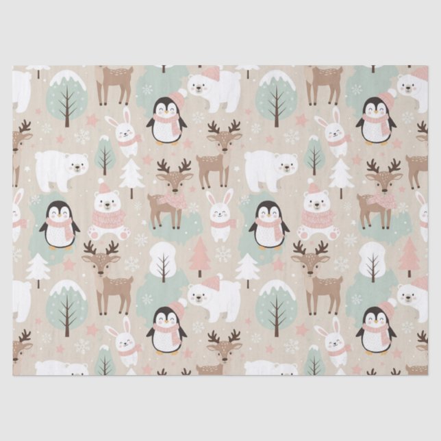 Papel De Seda Animales Mágicos del Bosque Invernal (Anverso)
